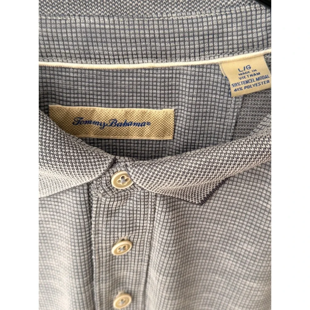 Tommy Bahama Mens Large Blue Grey‎ Micro Grid Tencel Modal Blend Polo Shirt